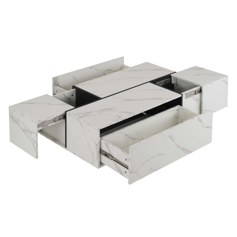 Table basse rectangulaire à plateau coulissant avec 2 tiroirs et 2 rangements cachés pour le salon 47,2 po