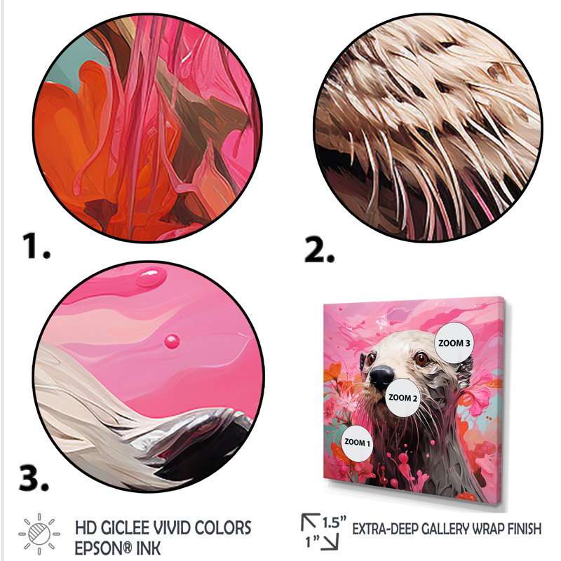Artistique, loutre rose aquatique, H 16 po x l 16 po x P 1 po, Cadre simple argenté
