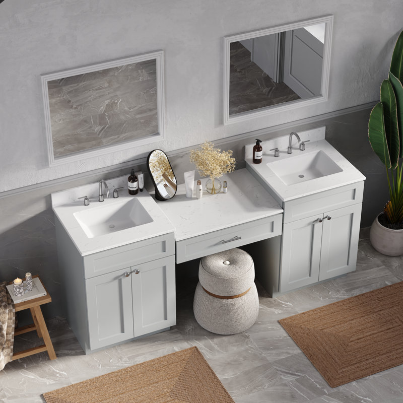 79'' Double Bathroom Vanity with Quartz Top, Gray