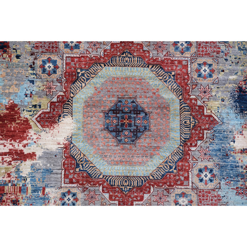 Hand Knotted Wool Area Rug in Gray