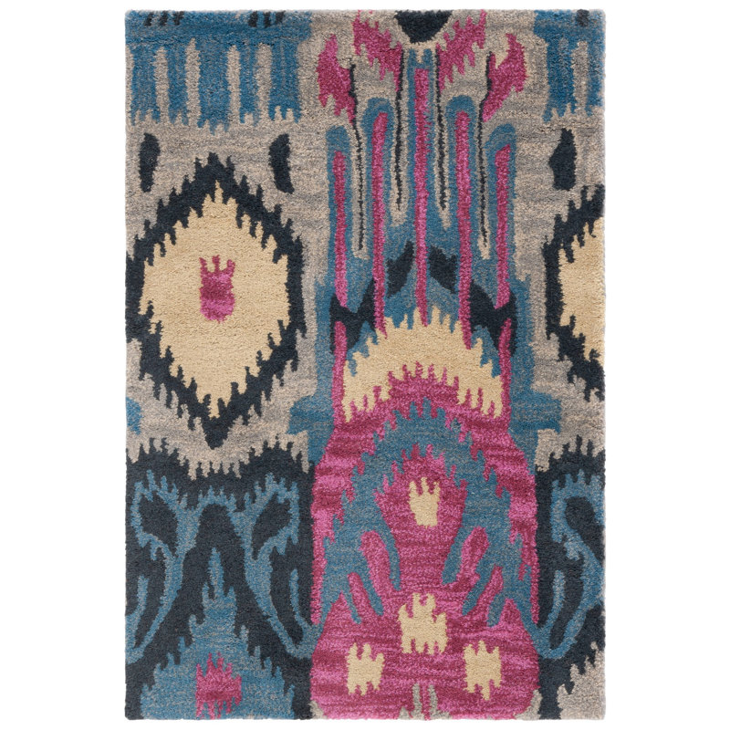 Tapis ikat en laine touffeté à la main Kline, Rectangle 2 pi x 3 pi