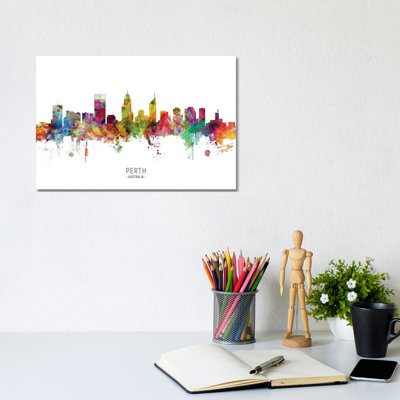 Perth Australia Skyline by Michael Tompsett - Wrapped Canvas Painting