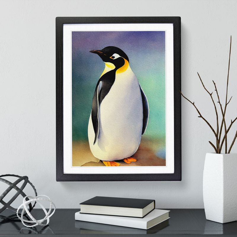 XV1022-3494X Penguin In Watercolour No.4 - Wall Art, Black Framed Paper, 36cm H x 27cm W, White