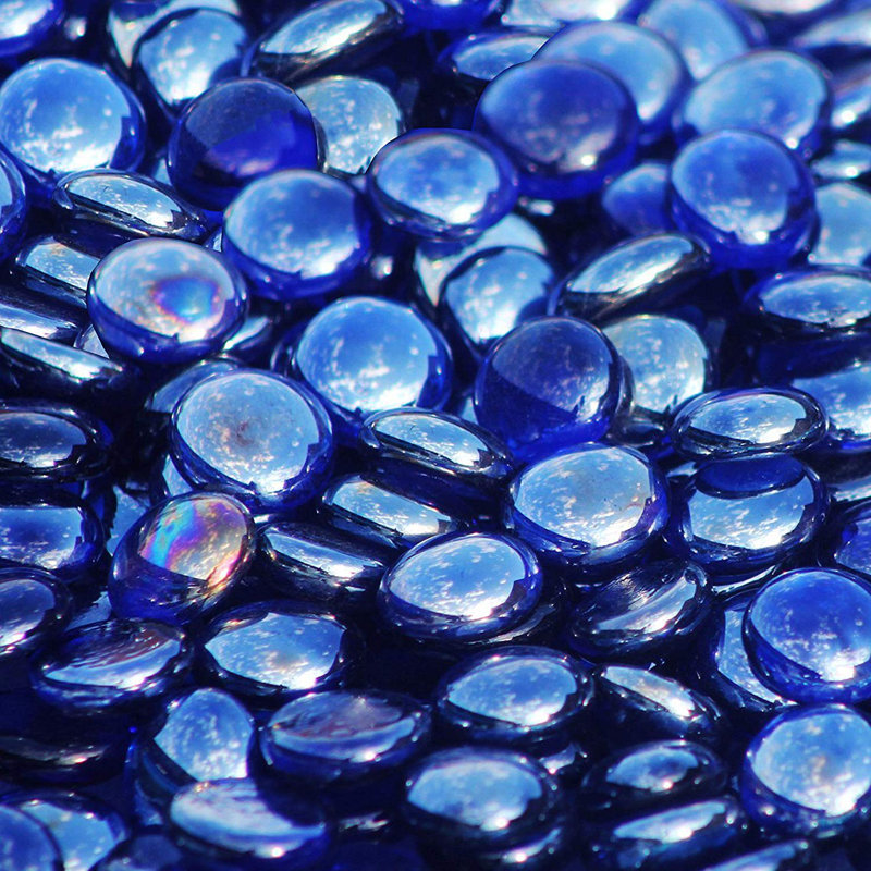 Round Shape Professional Grade Reflective Fire Pit Glass Beads, Aqua Blue/Dark Blue/ Light Blue, 50 lb.