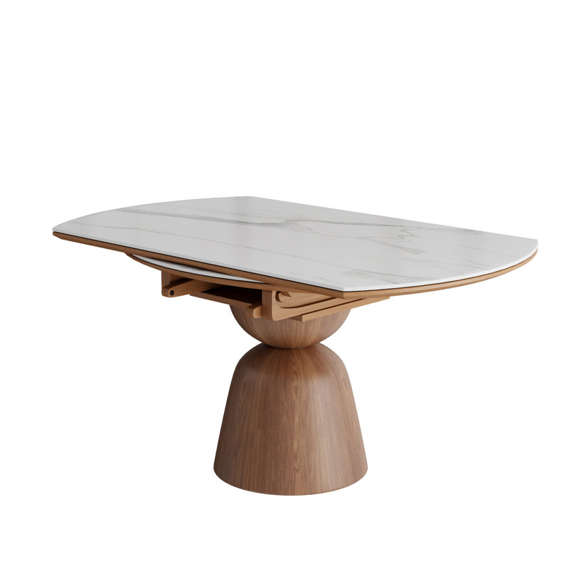 Extendable Dining Tables For 4 To 8 Rectangular To Round 31.15" To 53.15" Sintered Stone Kitchen Table, White