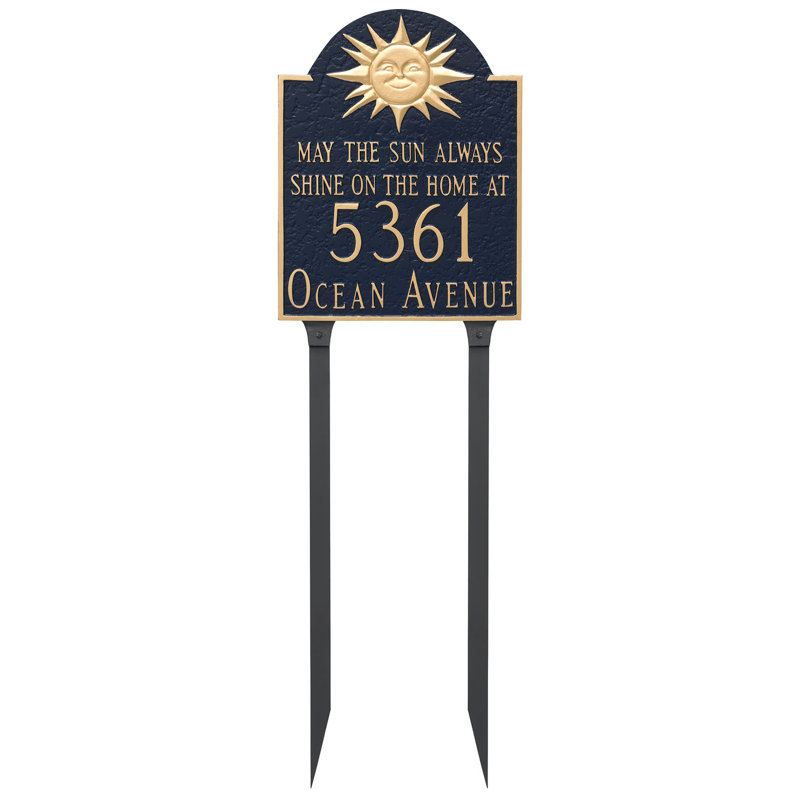 Enseigne d’adresse pour gazon à 4 lignes soleil, Blanc / argent