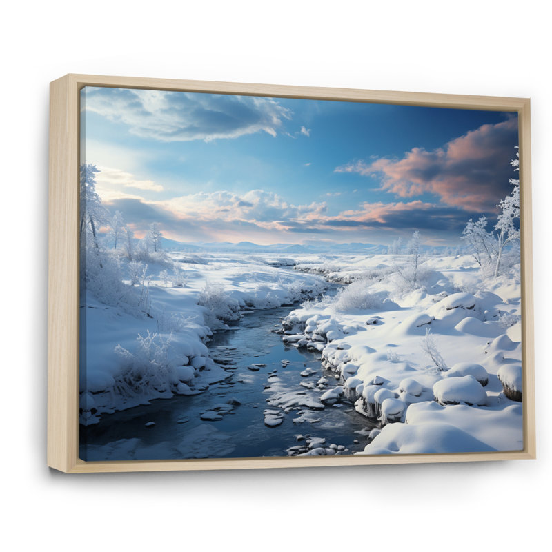 Paysage d'hiver enneigé à l'horizon II, H 12 po x l 20 po x P 1 po, Cadre naturel flottant
