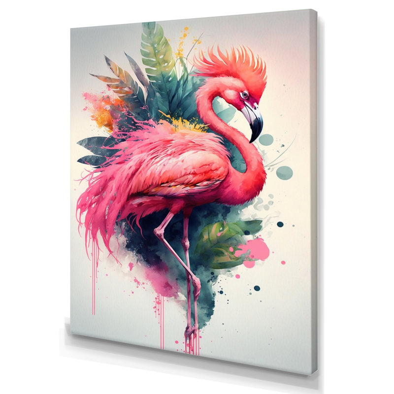 Adorables flamants roses, art floral IV - peinture sur toile, H 32 po x l 16 po x P 1 po, Toile tendue