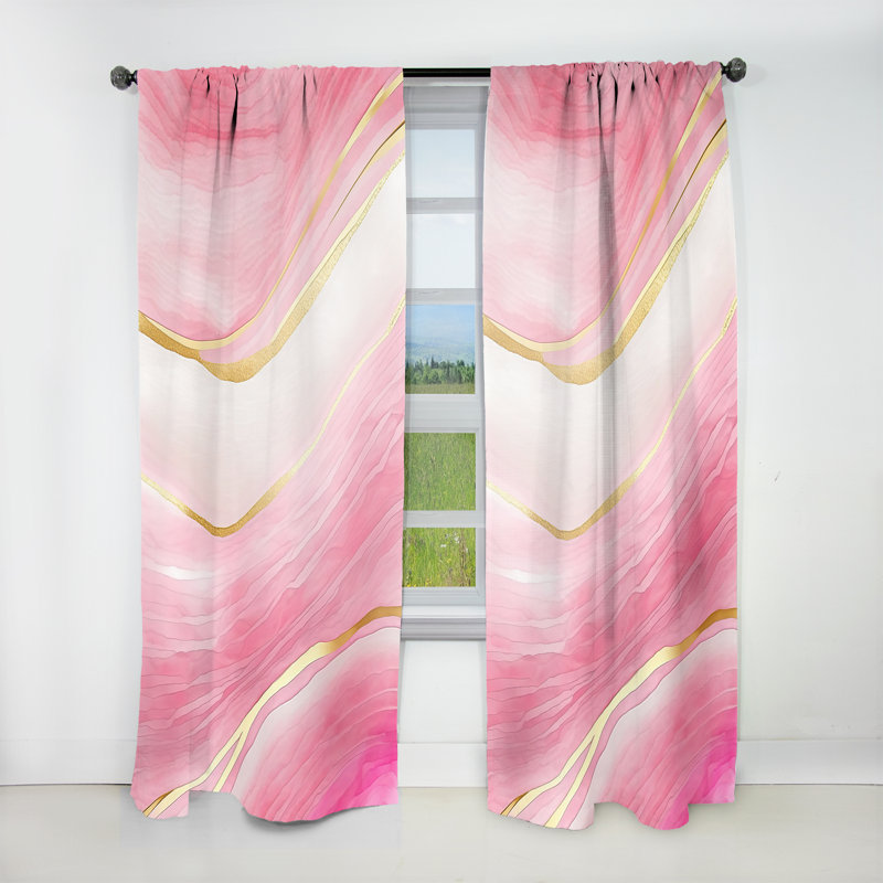 Alata - Abstract Geode Marble Waves Pink II - Modern Velvet Curtain - Room Darkening - 1 panel, 52" W x 120" L