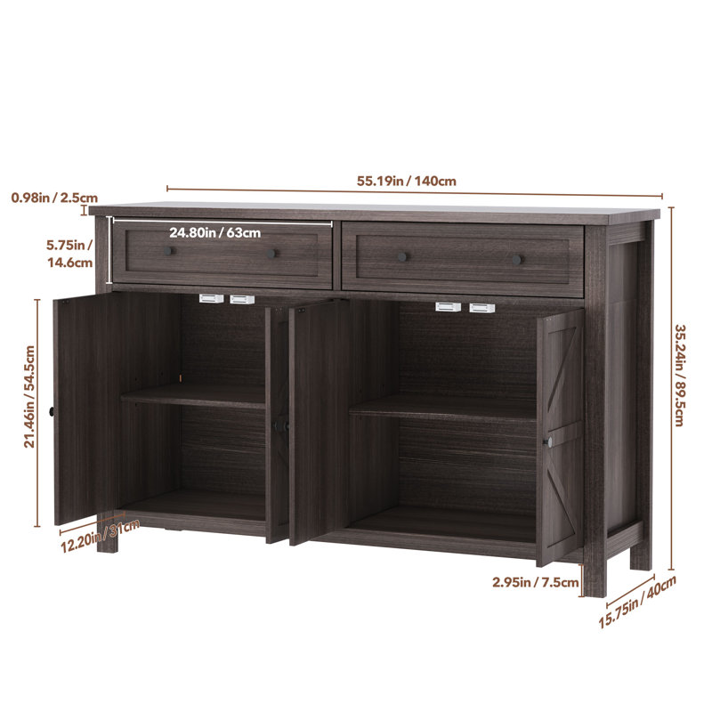 Addalin 55.1" Modern Adjustable Shelf Sideboard With Storage Cabinets, Gray