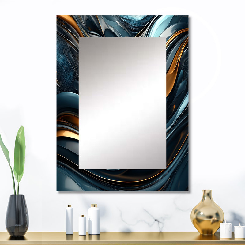 Tourbillon abstrait dans des tons dorés et noirs IV - peinture abstraite murale, miroir décoratif moderne, art imprimé en métal