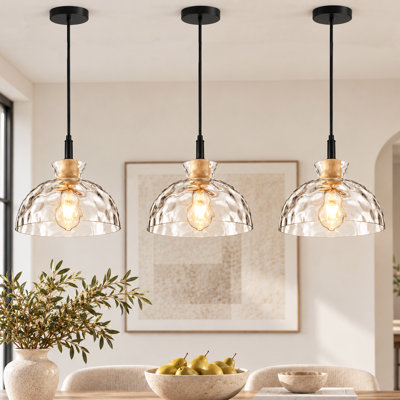 3-Light Modern Adjustable Glass Pendant Light for Kitchen Island Dining Room