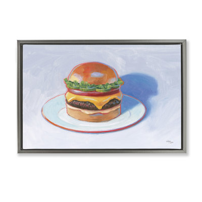 Burger on Plate Brown Framed Floater Canvas by Wild Apple