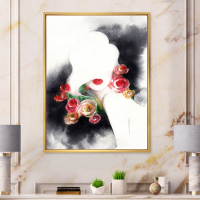 «Black Floral Glam Woman Portrait», reproduction d'art sur toile glam