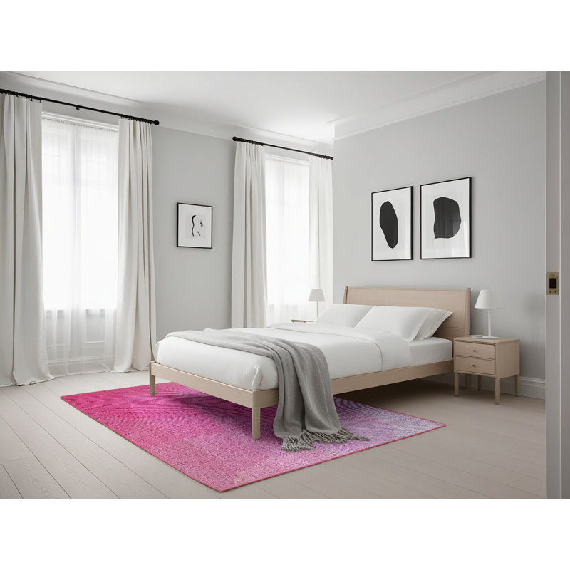 Tapis rose/zone blanche à motifs Houle, Rectangle 5 pi x 7 pi