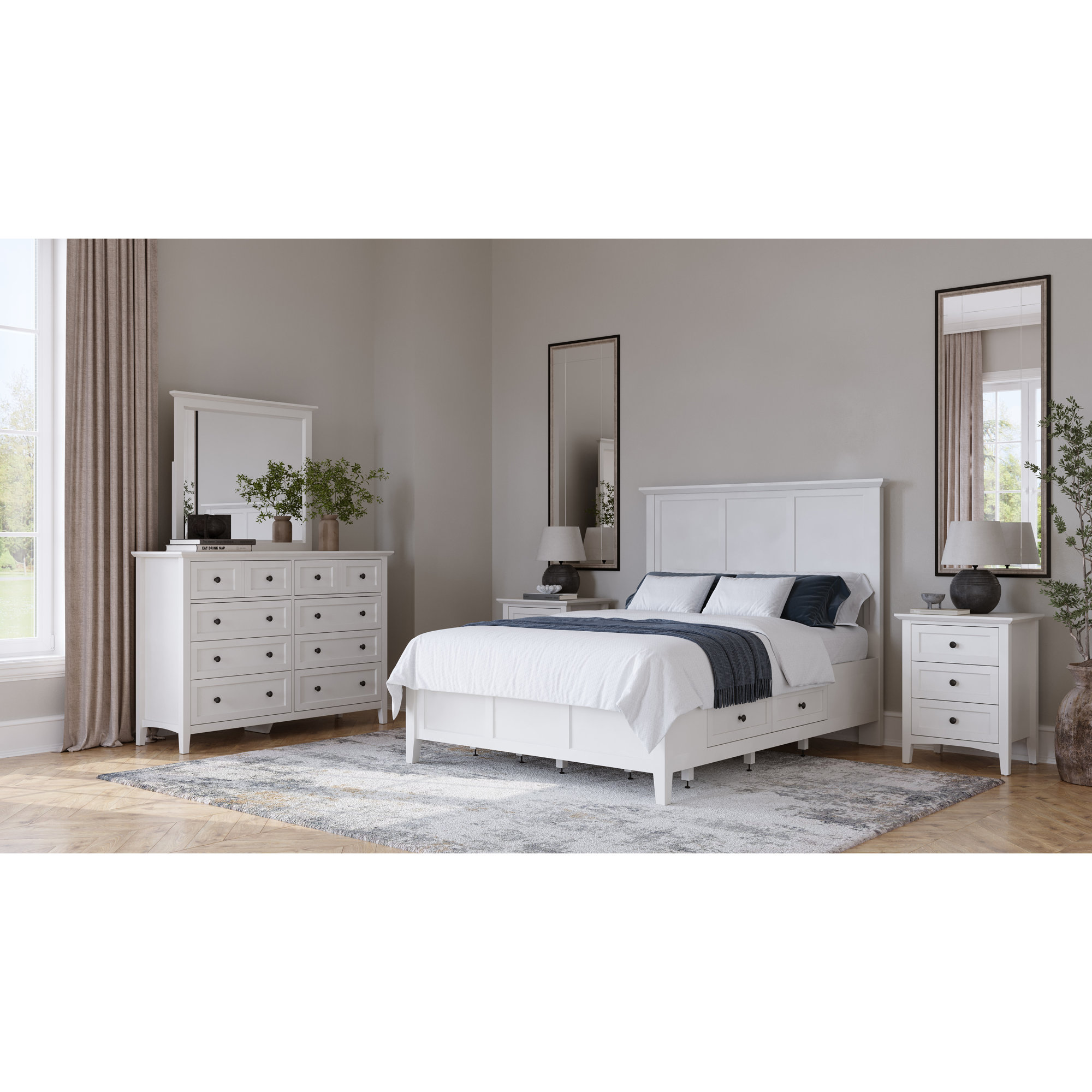Renee Storage Platform Bed, White, King