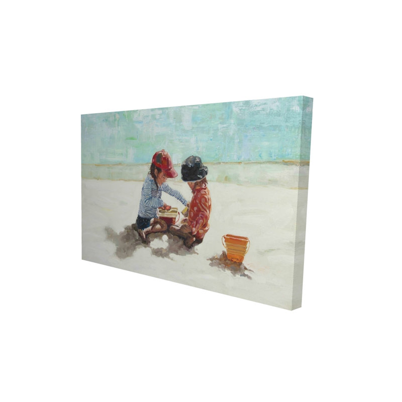 «Little Girls at the Beach», art sur toile de salon bleu, H 36 po x l 24 po