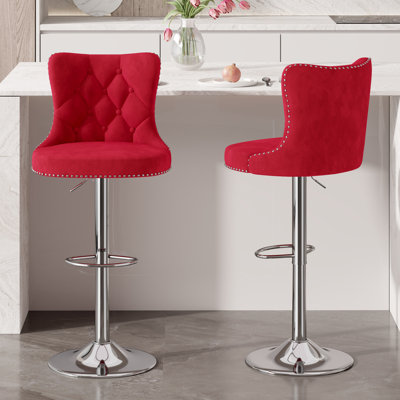 Tabourets de bar pivotants en velours, tabourets de bar modernes avec dossier haut et repose-pieds en métal, tabourets de bar pivotants réglables pour îlot de cuisine (ensemble de 2)
