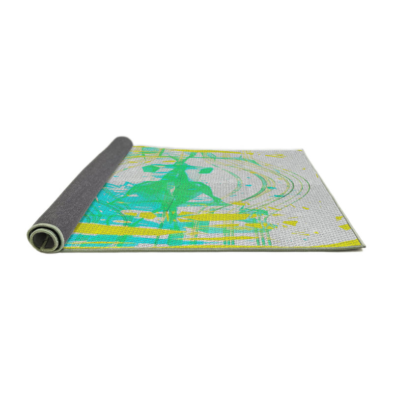 Tapis vert/jaune tissé à la machine, Rond 8 pi