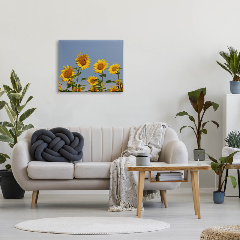 Art de la giclée sur le champ de tournesol par Lil 'Rue, H 24 po x l 30 po x P 1,5 po, Giclée encadrée blanc bord de mer