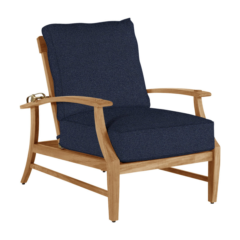 Croquet Teak Patio Chair with Cushions, Natural Teak, Welt, Intermix Indigo