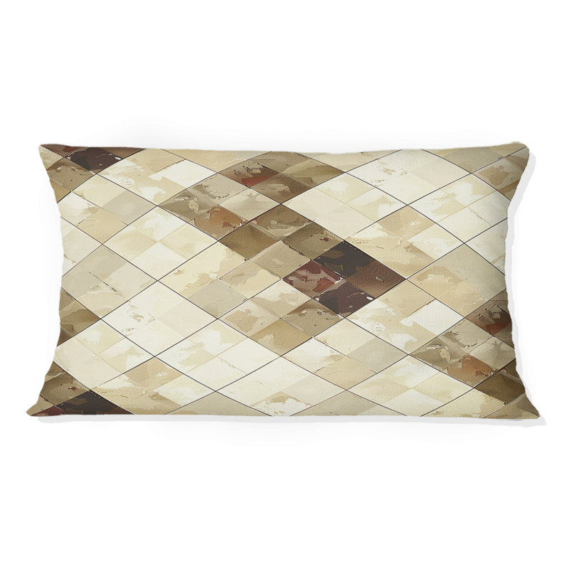 Beige Cream Argyle Harmony I - Transitional Lumbar Pillow