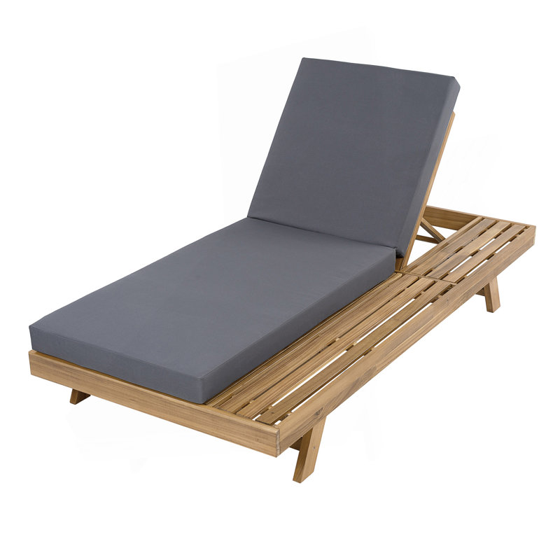 Lounge Chaise With Water-Resistant Lounge Cushions, Dark Gray Cushion/Light Brown Frame