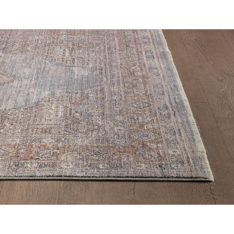 Tapis performance tissé à la machine Adele - gris / rosé - 5 pi x 7 pi 8 po, 5 pi x 7 pi 8 po