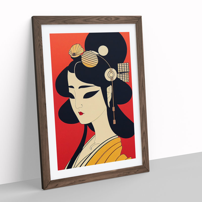 Geisha Profile No.1 - Single Picture Frame Print, 46cm H x 34cm W x 2cm D, Walnut