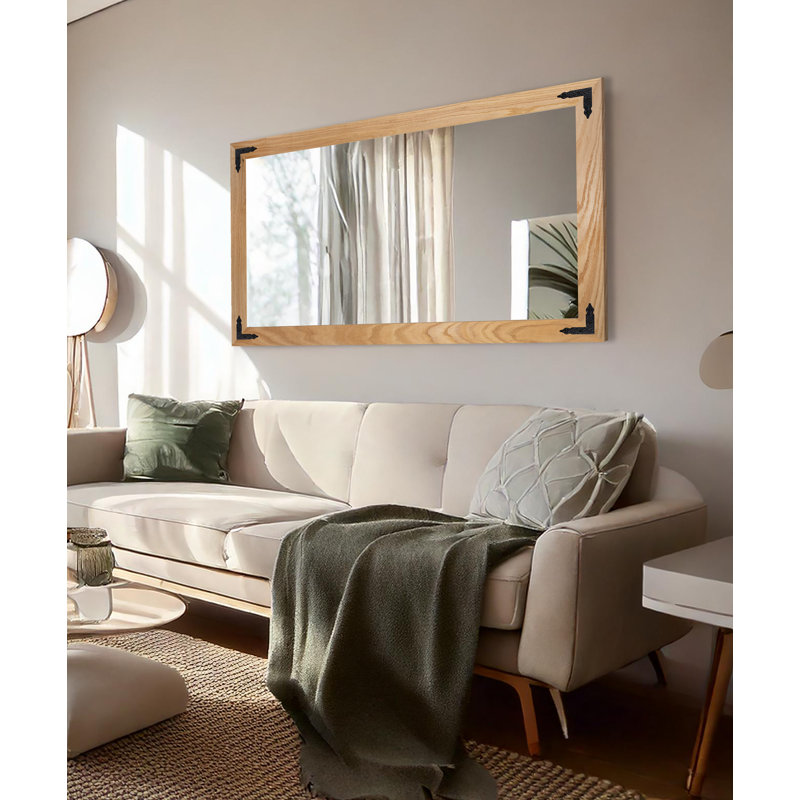 Gracie Oaks Ozark Hardwood Mirror With Decorative Corner Brackets, Natural, 52" x 33"
