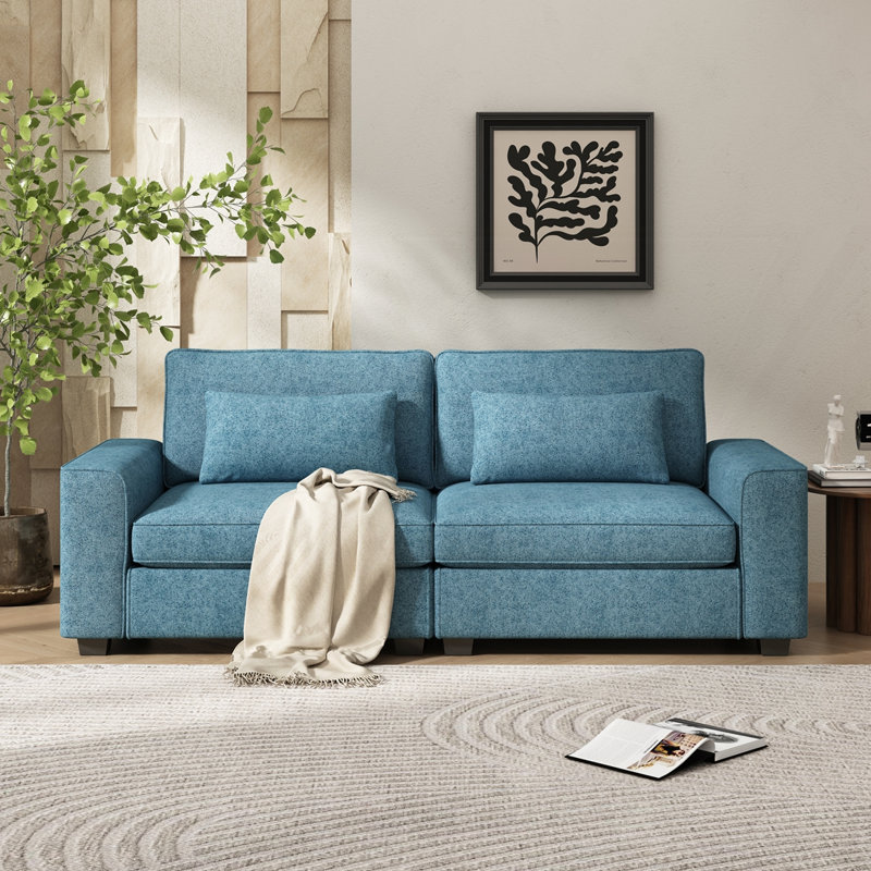 Canapé élégant avec accoudoirs et coussins moelleux, Bleu