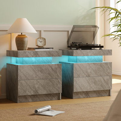 LED Nightstand with 2 Drawers - Small Space Solutions