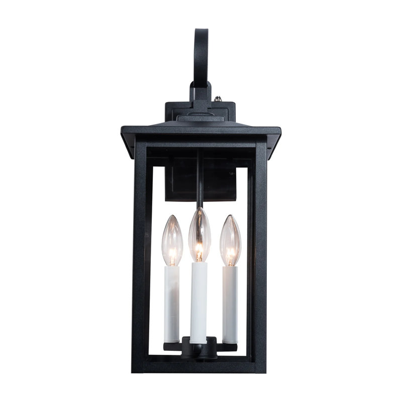Lanterne murale d'extérieur 3 lumières Dallas, Noir mat / blanc, H 20 po x l 8,7 po x P 9,5 po