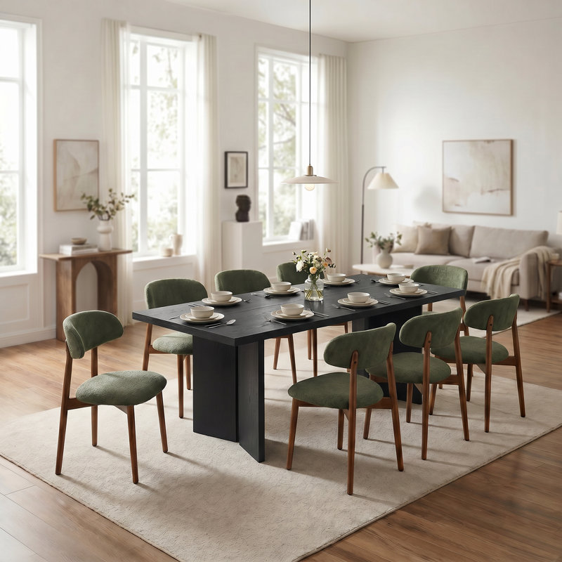 Table de salle à manger Amiliana, 9 pièces : table, 8 chaises, Noir / Beige, H 29,53 po x l 70,87 po x P 31,5 po