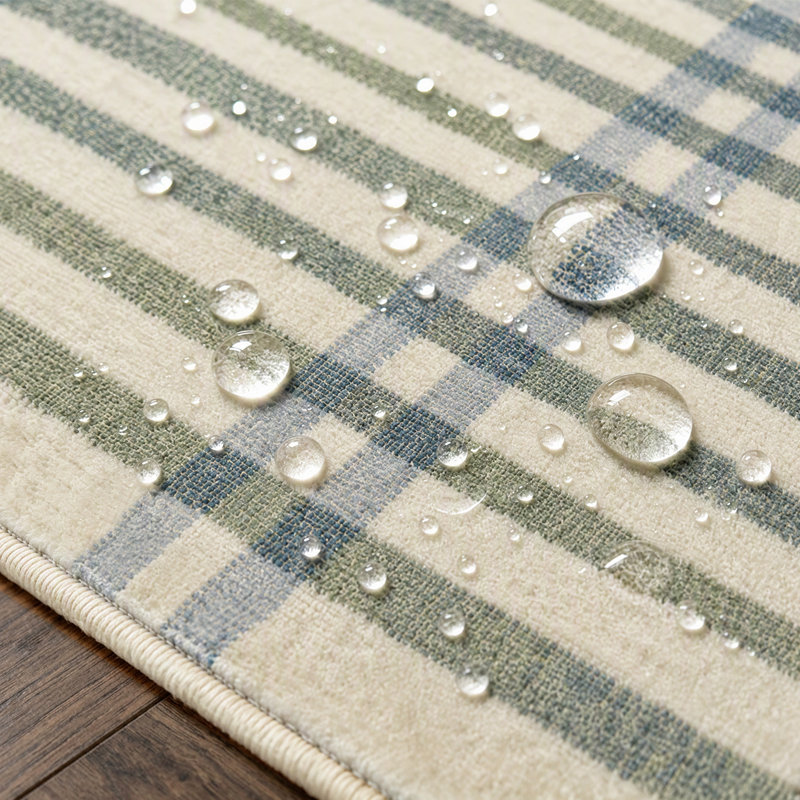 Tapis d'intérieur à carreaux lavables à la machine vert / bleu / beige avec envers antidérapant Abdellah
