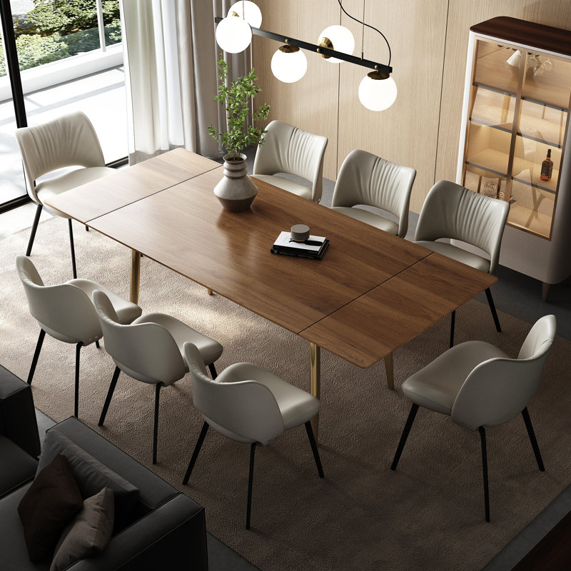 Table de salle à manger extensible Modern, table de cuisine rectangulaire en bois de 63 à 94 po avec pieds fuselés en métal