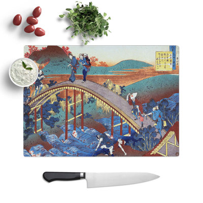 Tempered Glass over the Bridge by Katsushika Hokusai Chopping Board