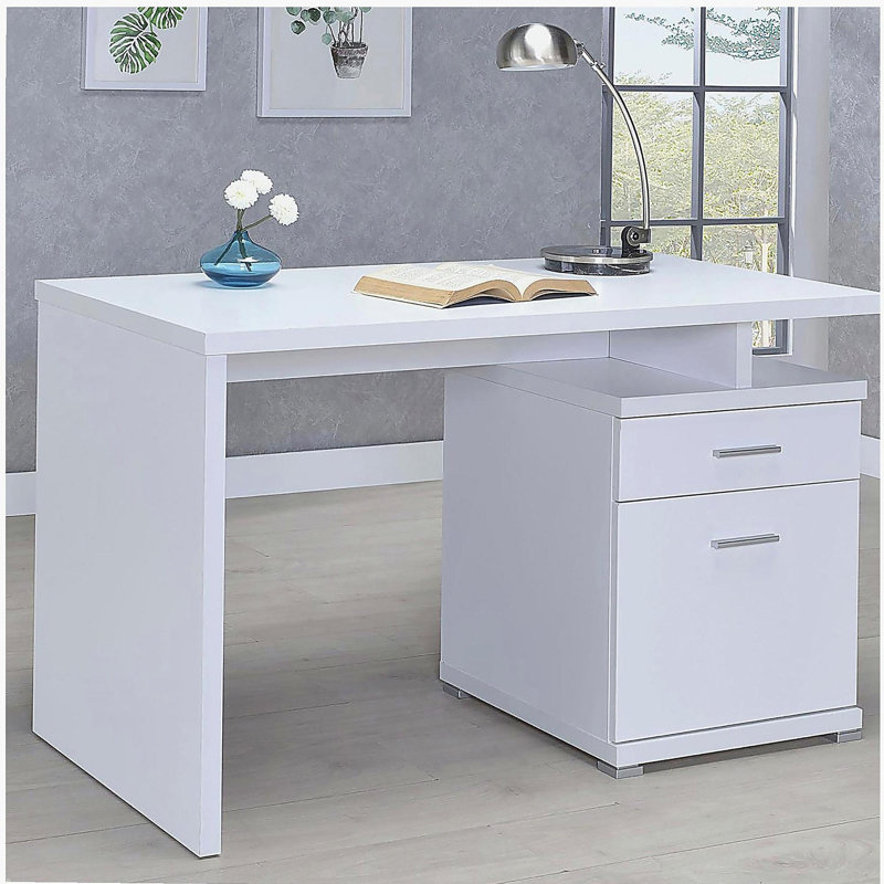 Bureau réversible blanc à 2 tiroirs, Blanc