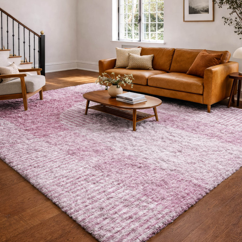 Tapis à poil long de qualité supérieure lavable à la machine ADS711, Rosé, 8 pi x 10 pi