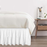 Jupe de lit à volants avec coins fendus, style froncé, 100% microfibre 18, jupes de lit à volants, blanc