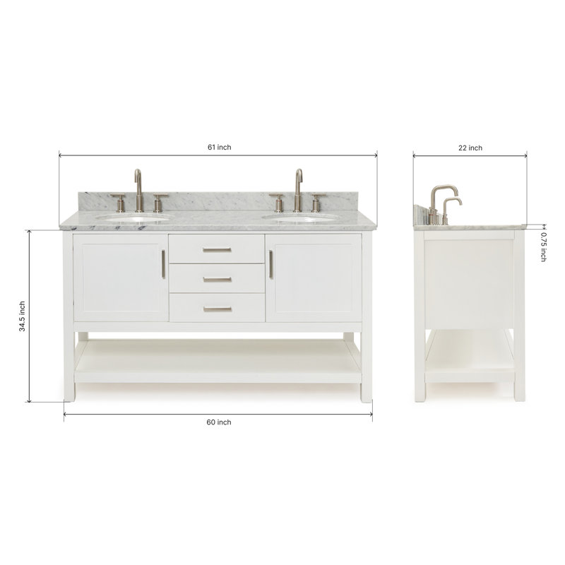 Bayhill 73'' W Double Vanity, 61", White, Oval