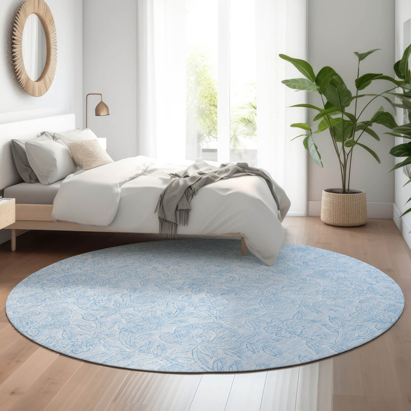 Premium Machine Washable Prisco Sky Rug, Round 8'
