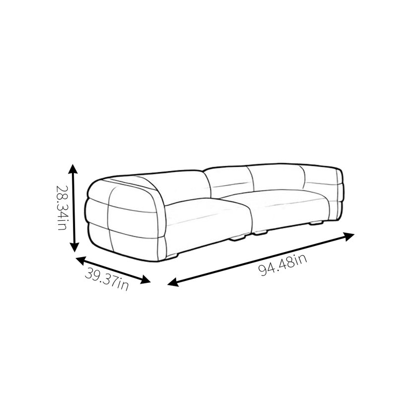 Canapé simple en tissu courbé rétro, H 28,34 po x l 94,48 po x P 39,37 po, 2