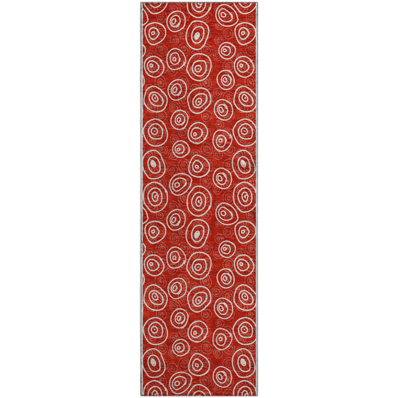 Premium Machine Washable Prisco Red Rug, Runner 2'3" x 7'6"