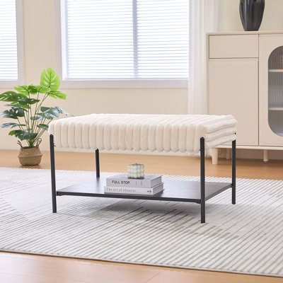 30.7"Wide Upholstered Ottoman Coffee Table Foot Rest With Metal Legs,Footstool With Wooden Open Storage Shelf by Mercer41