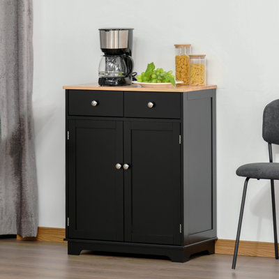 Buffet avec comptoir en bois massif, armoire de cuisine moderne avec 2 tiroirs, portes et tablette réglable