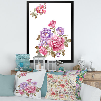 Bouquet de fleurs roses et mauves I - reproduction d'art sur toile