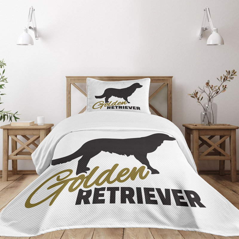 Golden Retriever Twin White Quilted Bedspread Set