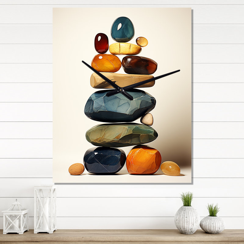 «Finding Balance Rock Balancing Cairn» Sculpture II - Pierre spirituelle même horloges murales, Petit