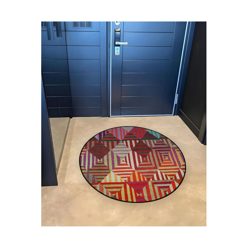 Geometric Patterned Round Woven Base Modern Decorative Carpet, Round 2'8"